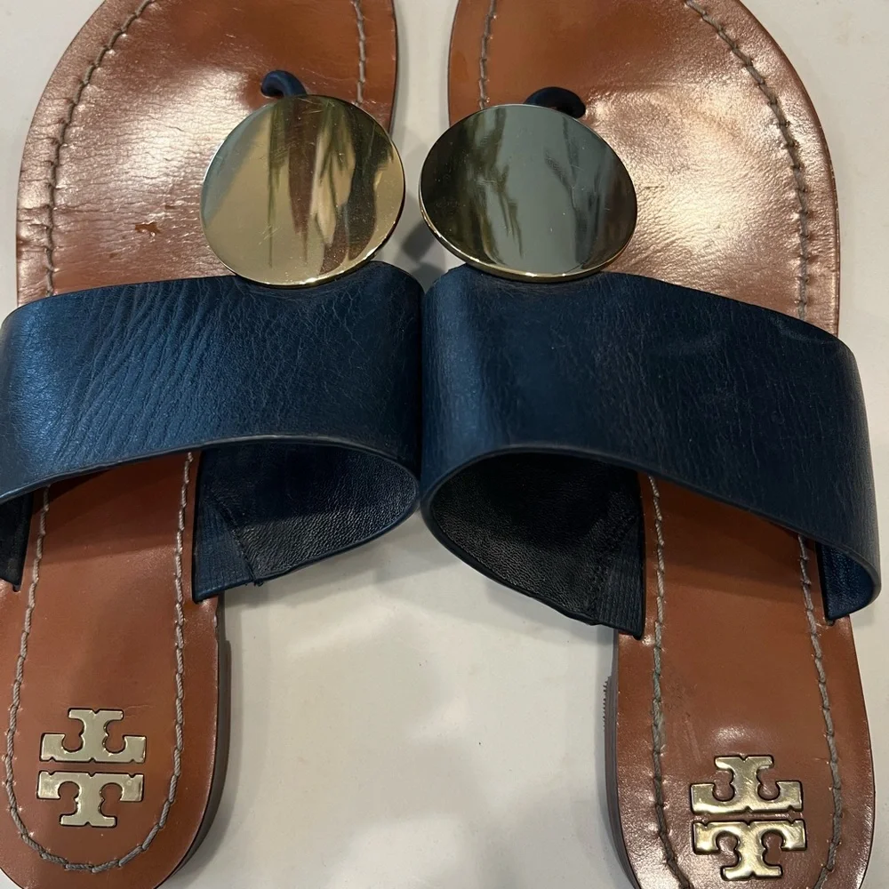 Tory Burch Navy Blue Sandals with Gold Accents size 7.5 - Picture 5 of 5